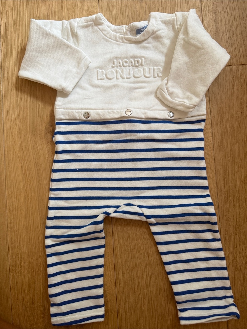 Jacadi White and Blue Striped Baby romper